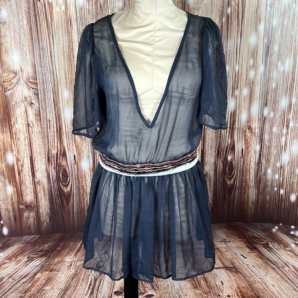 Harrison Deep Vneck Sheer Boho Festival Tunic Top Small
